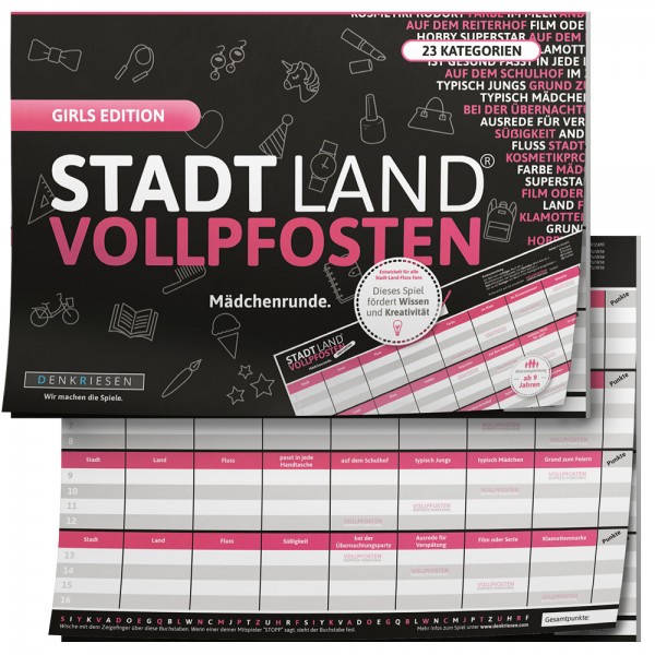 Stadt Land Vollpfosten - Girls Edition - Mädchenrunde (DIN A4)