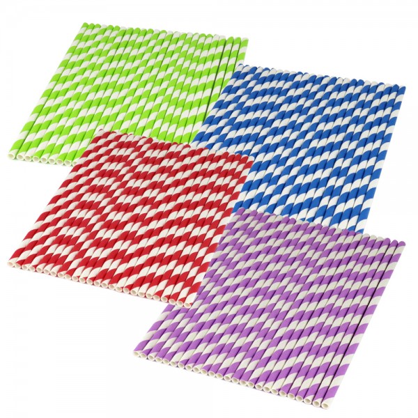 Papier Trinkhalme 20cm bunt (100 Stück)