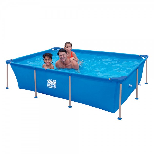 Stahlrahmenpool blau 258 x 179 x 66 cm, rechteckig