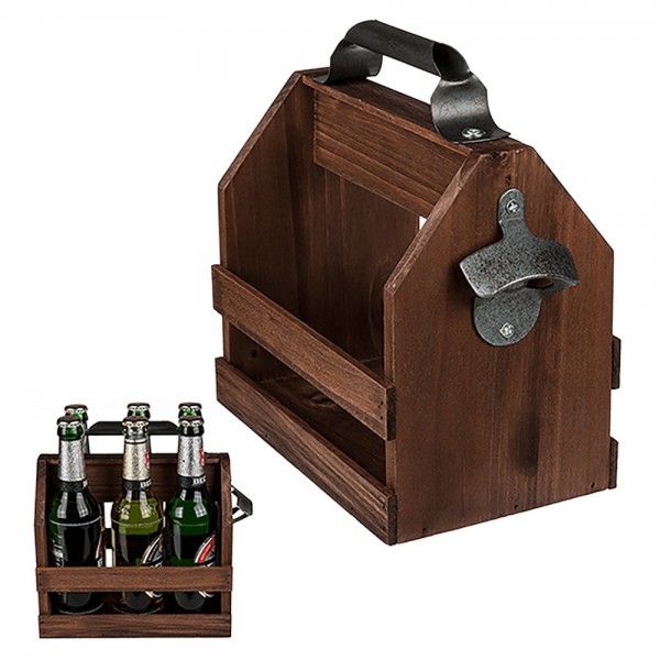 Holz-Flaschenhalter mit Metall-Flaschenöffner